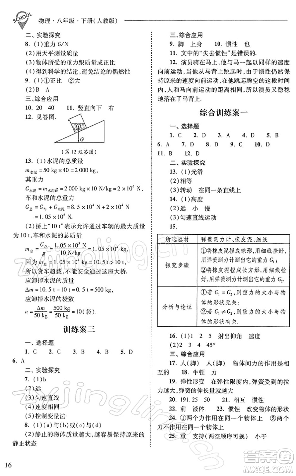 山西教育出版社2022新課程問題解決導(dǎo)學(xué)方案八年級物理下冊人教版答案