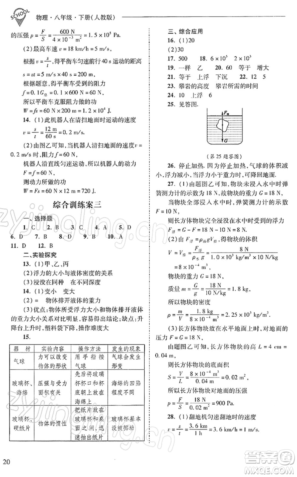 山西教育出版社2022新課程問題解決導(dǎo)學(xué)方案八年級物理下冊人教版答案