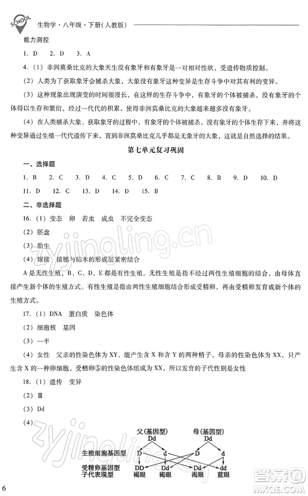 山西教育出版社2022新課程問題解決導(dǎo)學(xué)方案八年級(jí)生物下冊人教版答案
