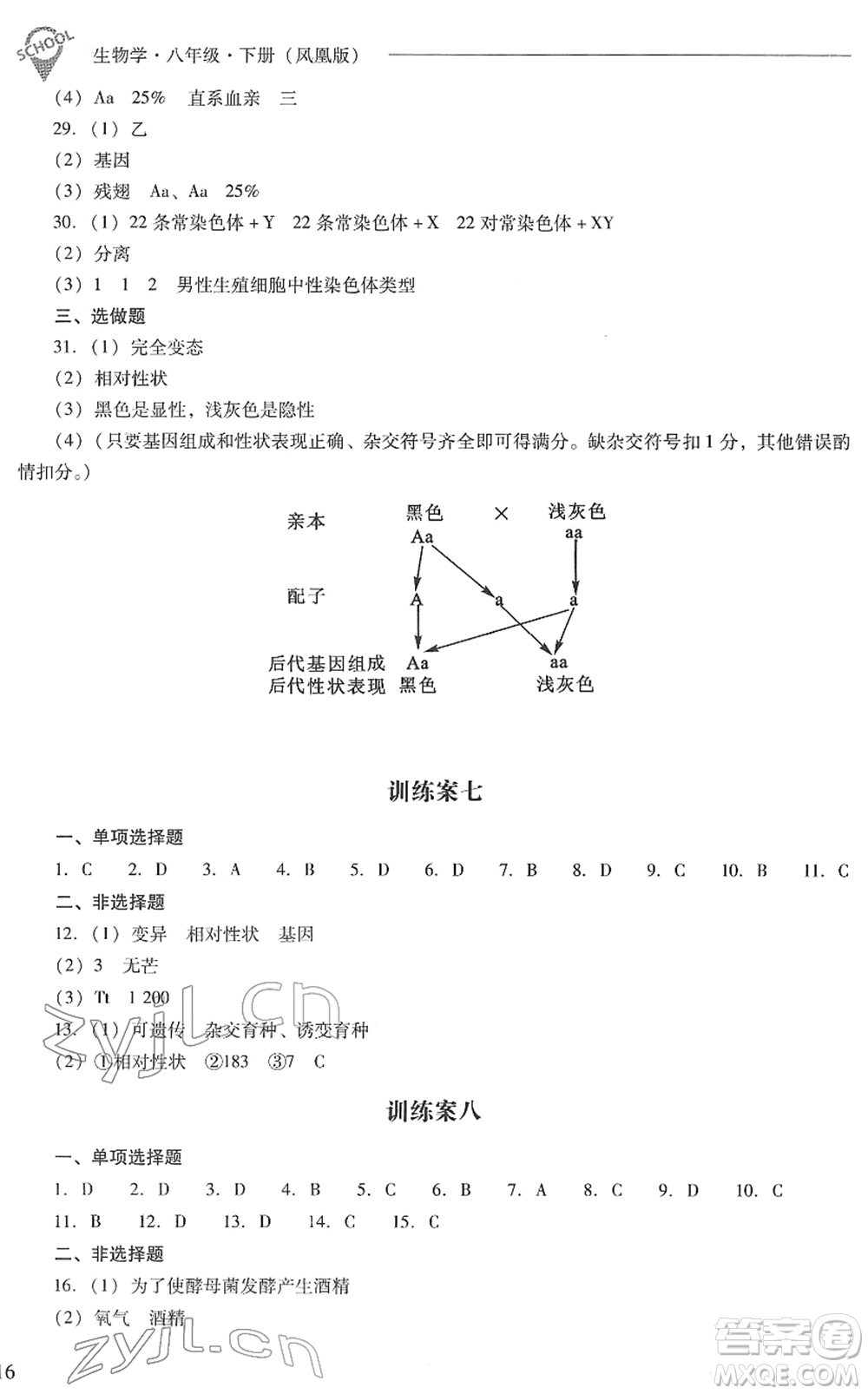 山西教育出版社2022新課程問題解決導學方案八年級生物下冊鳳凰版答案