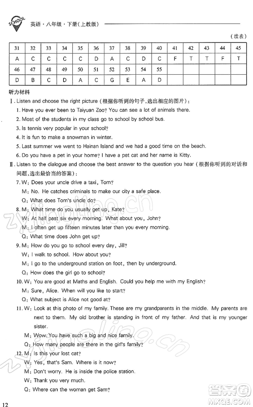 山西教育出版社2022新課程問題解決導(dǎo)學(xué)方案八年級英語下冊上教版答案