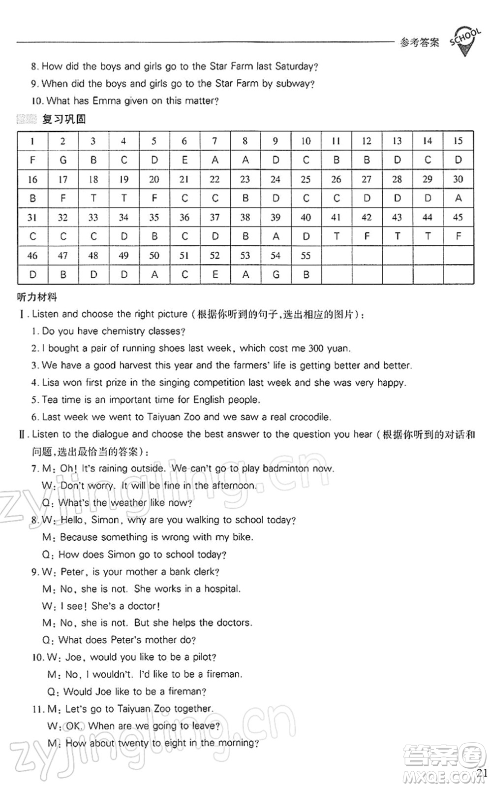 山西教育出版社2022新課程問題解決導(dǎo)學(xué)方案八年級英語下冊上教版答案