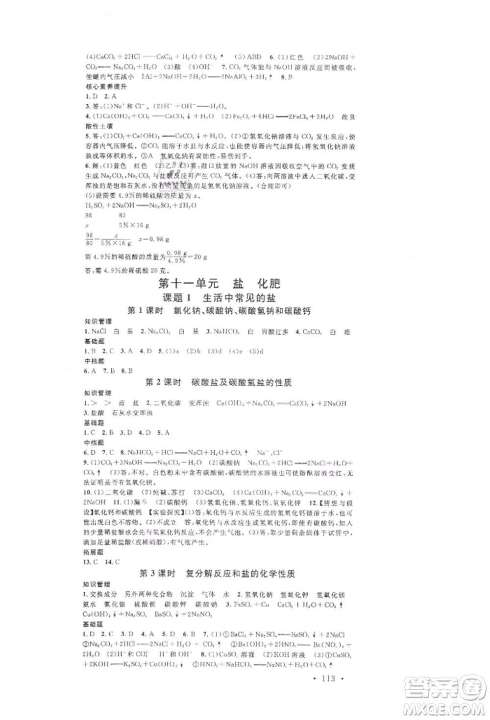 開明出版社2022名校課堂背記手冊(cè)九年級(jí)化學(xué)下冊(cè)人教版河南專版參考答案