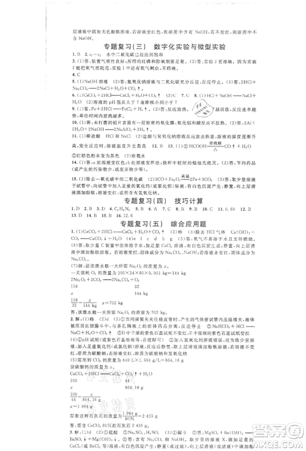 開明出版社2022名校課堂背記手冊(cè)九年級(jí)化學(xué)下冊(cè)人教版河南專版參考答案
