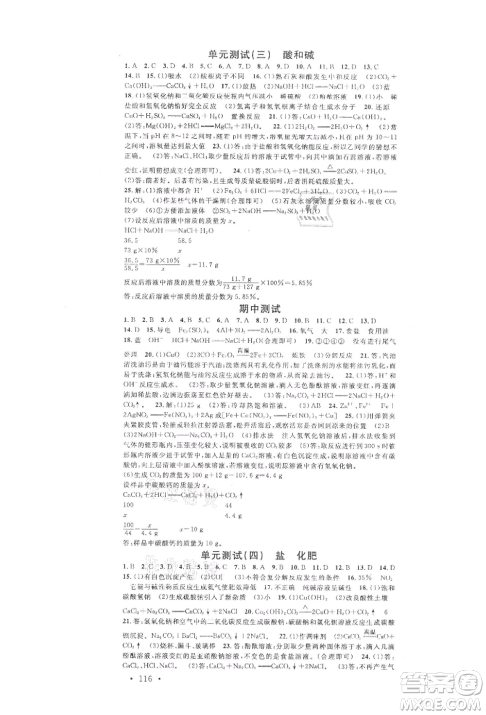 開明出版社2022名校課堂背記手冊(cè)九年級(jí)化學(xué)下冊(cè)人教版河南專版參考答案