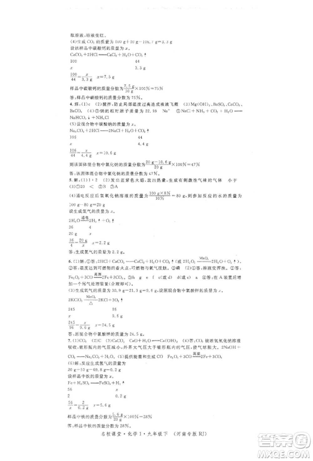 開明出版社2022名校課堂背記手冊(cè)九年級(jí)化學(xué)下冊(cè)人教版河南專版參考答案