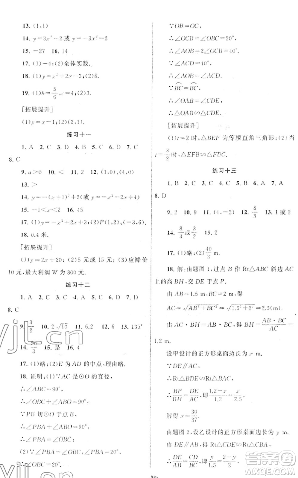 譯林出版社2022寒假學習生活九年級數(shù)學提優(yōu)版蘇教版答案