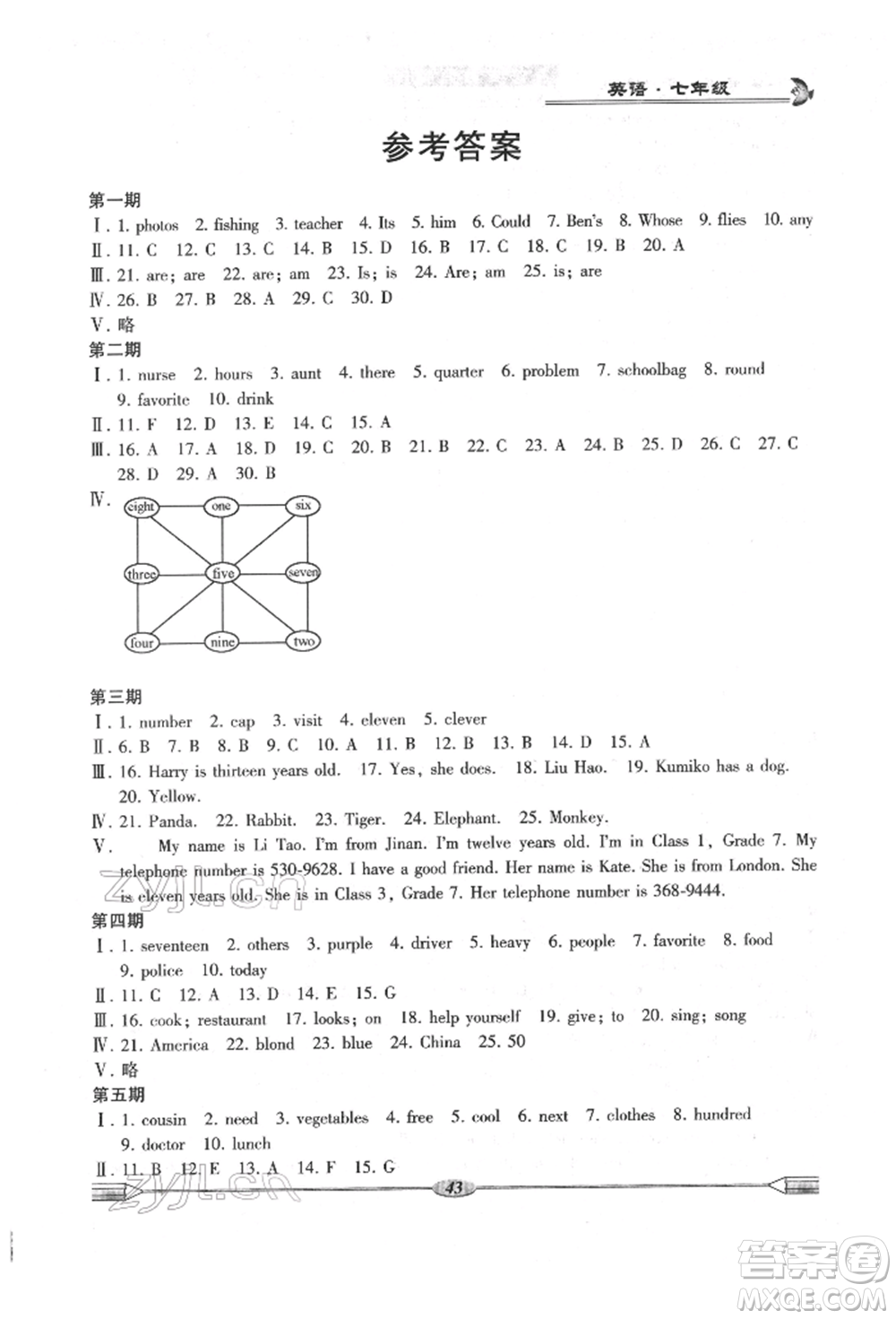 科學(xué)普及出版社2022仁愛(ài)英語(yǔ)開心寒假七年級(jí)通用版參考答案