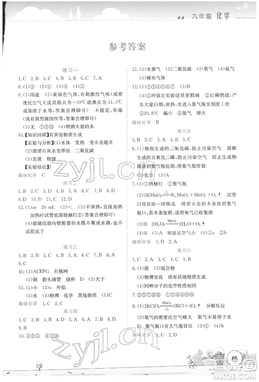 云南大學(xué)出版社2022寒假活動(dòng)實(shí)踐與思考綜合練習(xí)九年級(jí)化學(xué)通用版參考答案