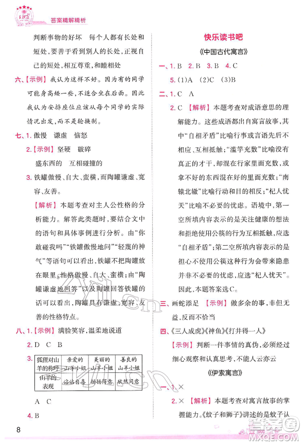 江西人民出版社2022王朝霞創(chuàng)維新課堂同步優(yōu)化訓(xùn)練三年級(jí)下冊(cè)語(yǔ)文人教版參考答案