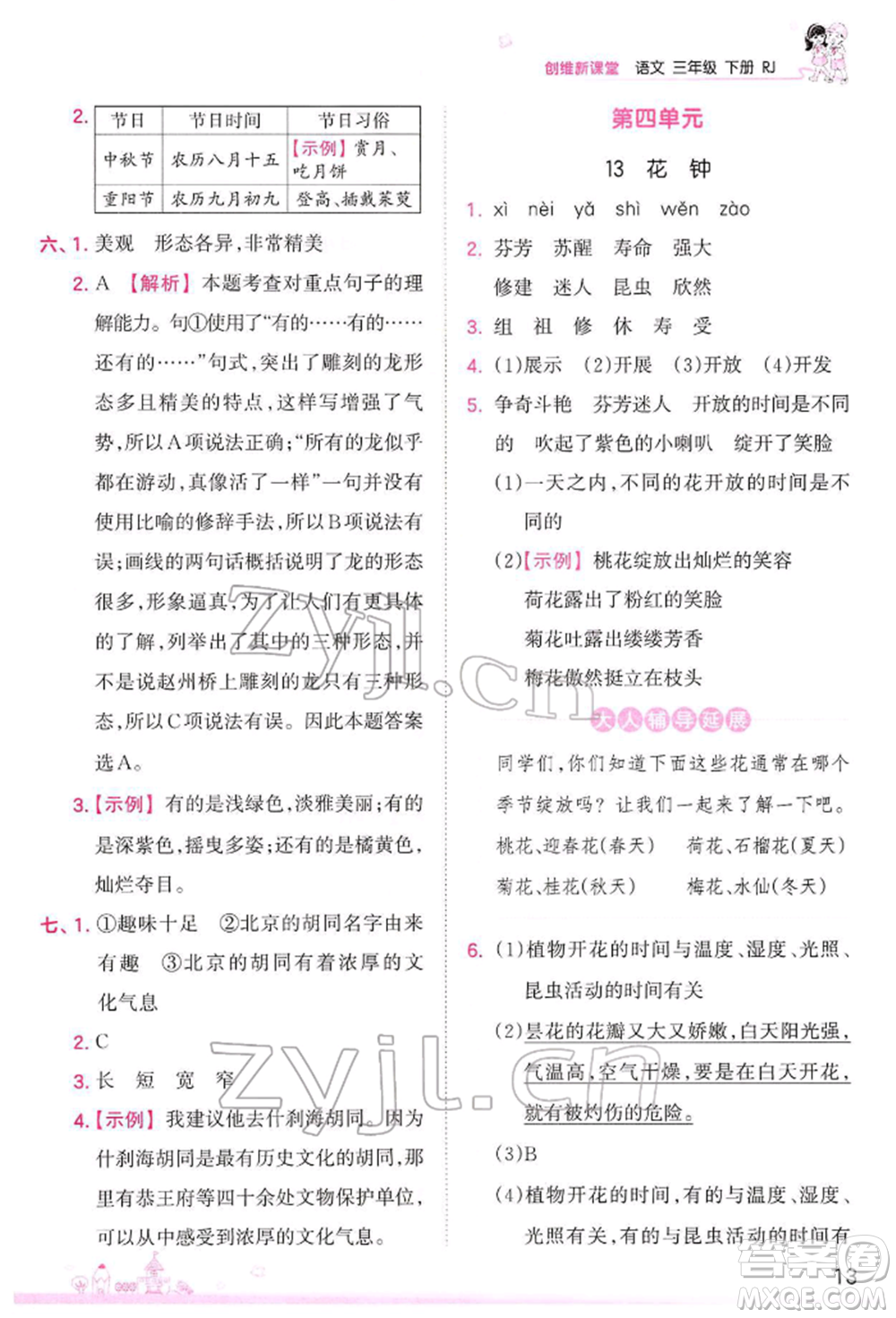 江西人民出版社2022王朝霞創(chuàng)維新課堂同步優(yōu)化訓(xùn)練三年級(jí)下冊(cè)語(yǔ)文人教版參考答案