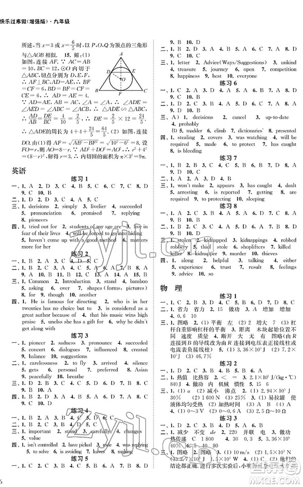 江蘇鳳凰科學(xué)技術(shù)出版社2022快樂過寒假九年級(jí)合訂本通用版增強(qiáng)版答案