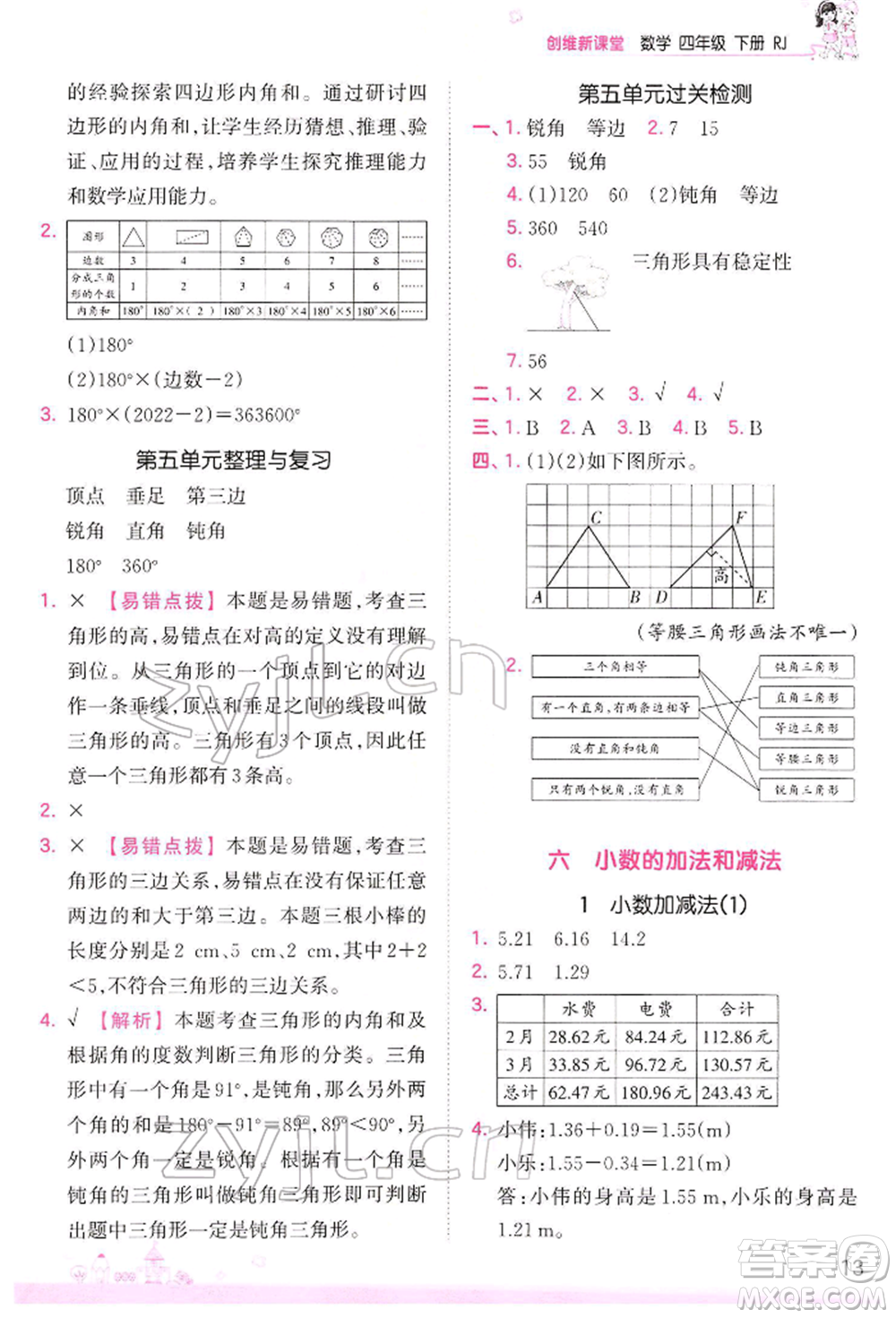 江西人民出版社2022王朝霞創(chuàng)維新課堂同步優(yōu)化訓練四年級下冊數(shù)學人教版參考答案