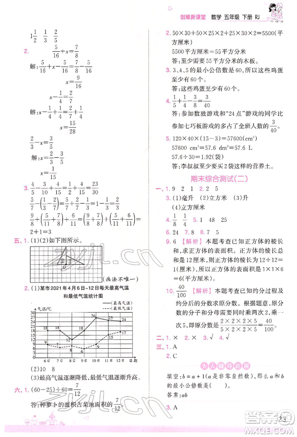 江西人民出版社2022王朝霞創(chuàng)維新課堂同步優(yōu)化訓(xùn)練五年級(jí)下冊(cè)數(shù)學(xué)人教版參考答案