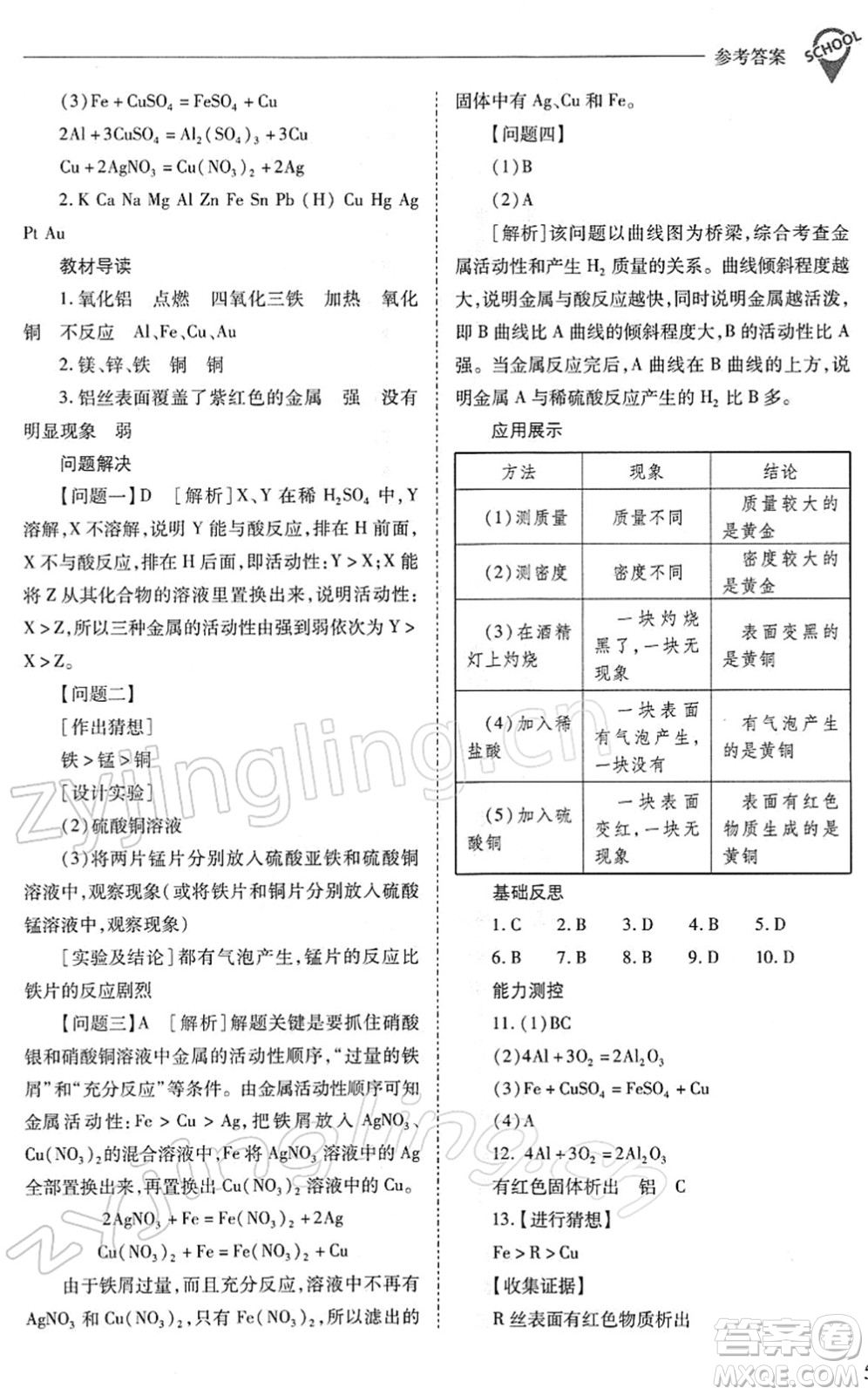 山西教育出版社2022新課程問題解決導(dǎo)學(xué)方案九年級化學(xué)下冊人教版答案