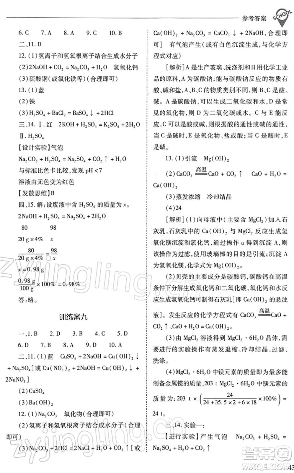 山西教育出版社2022新課程問題解決導(dǎo)學(xué)方案九年級化學(xué)下冊人教版答案