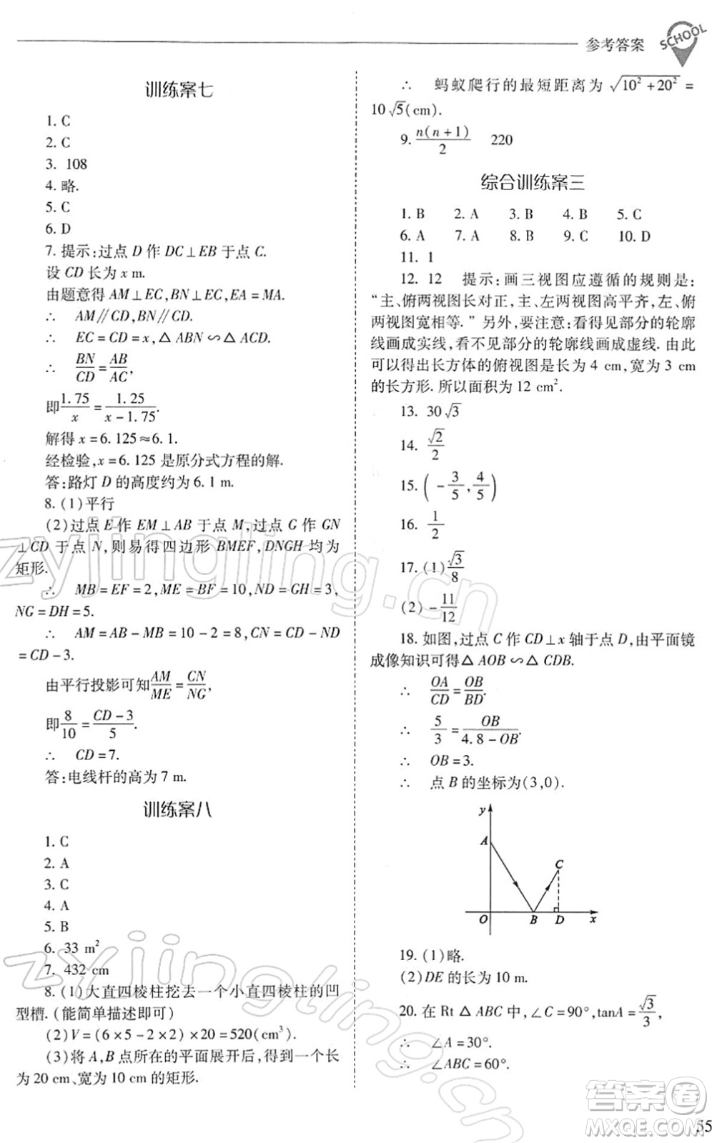 山西教育出版社2022新課程問題解決導(dǎo)學(xué)方案九年級(jí)數(shù)學(xué)下冊(cè)人教版答案