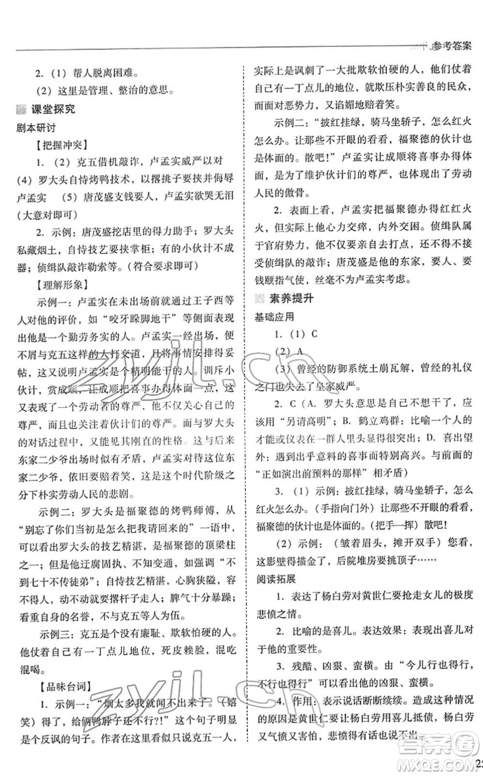 山西教育出版社2022新課程問題解決導(dǎo)學(xué)方案九年級語文下冊人教版答案
