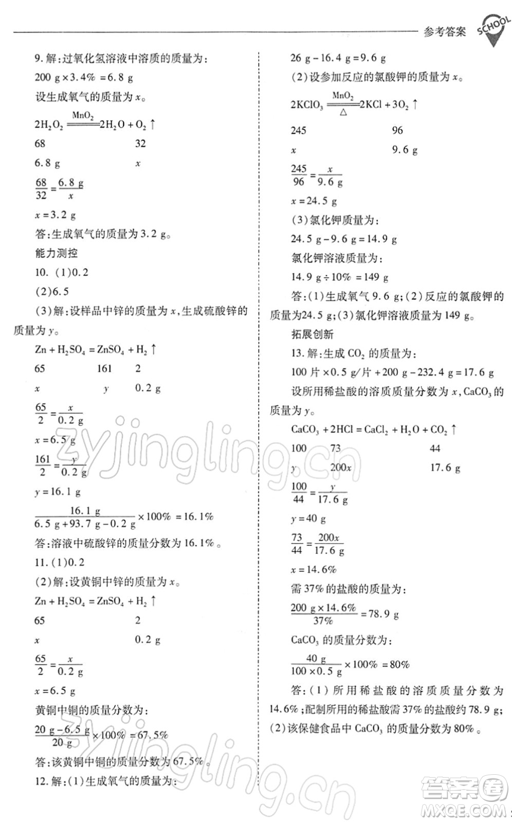 山西教育出版社2022新課程問題解決導(dǎo)學(xué)方案九年級化學(xué)下冊滬教版答案