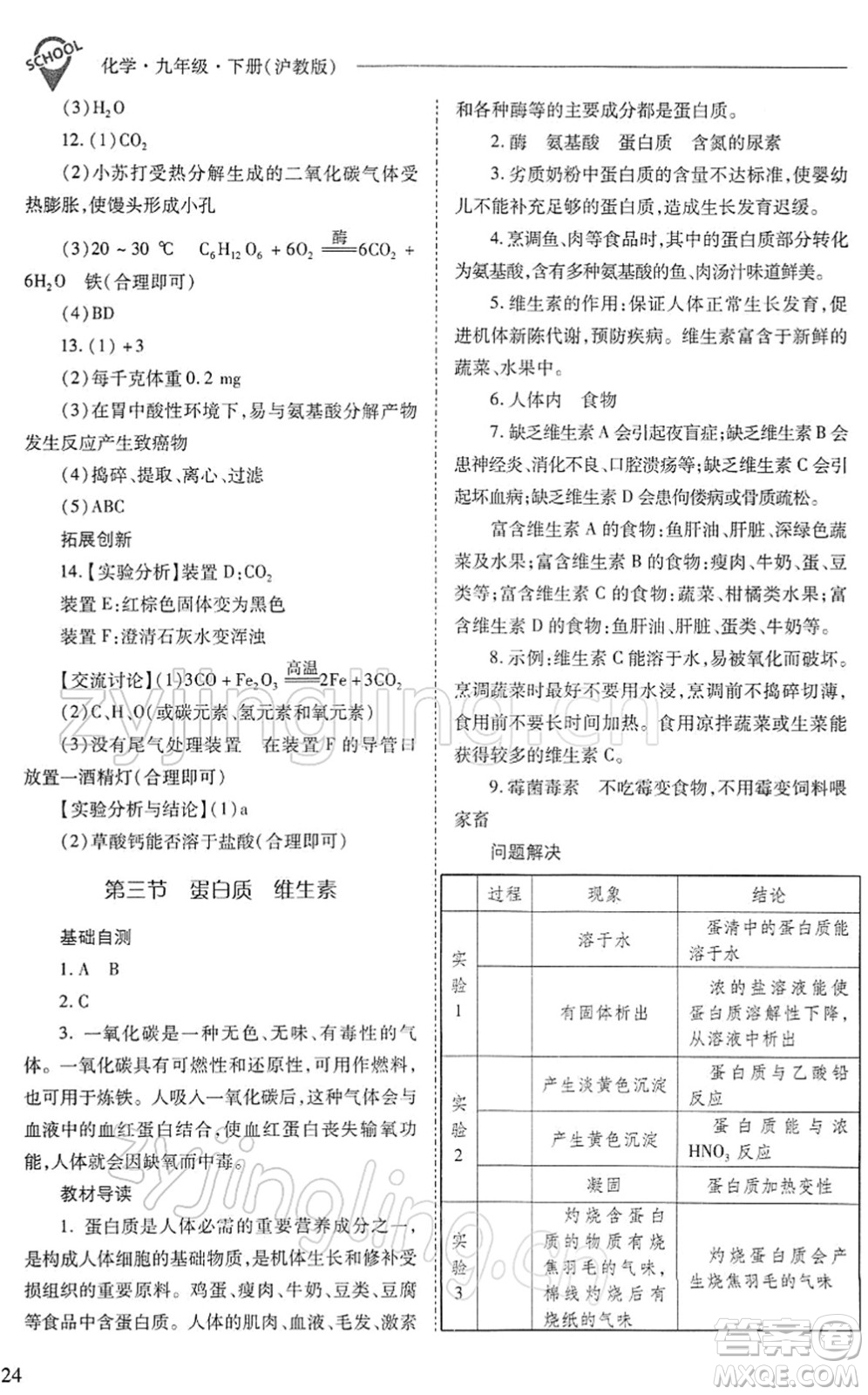 山西教育出版社2022新課程問題解決導(dǎo)學(xué)方案九年級化學(xué)下冊滬教版答案