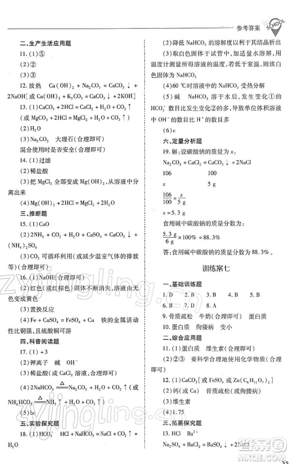 山西教育出版社2022新課程問題解決導(dǎo)學(xué)方案九年級化學(xué)下冊滬教版答案