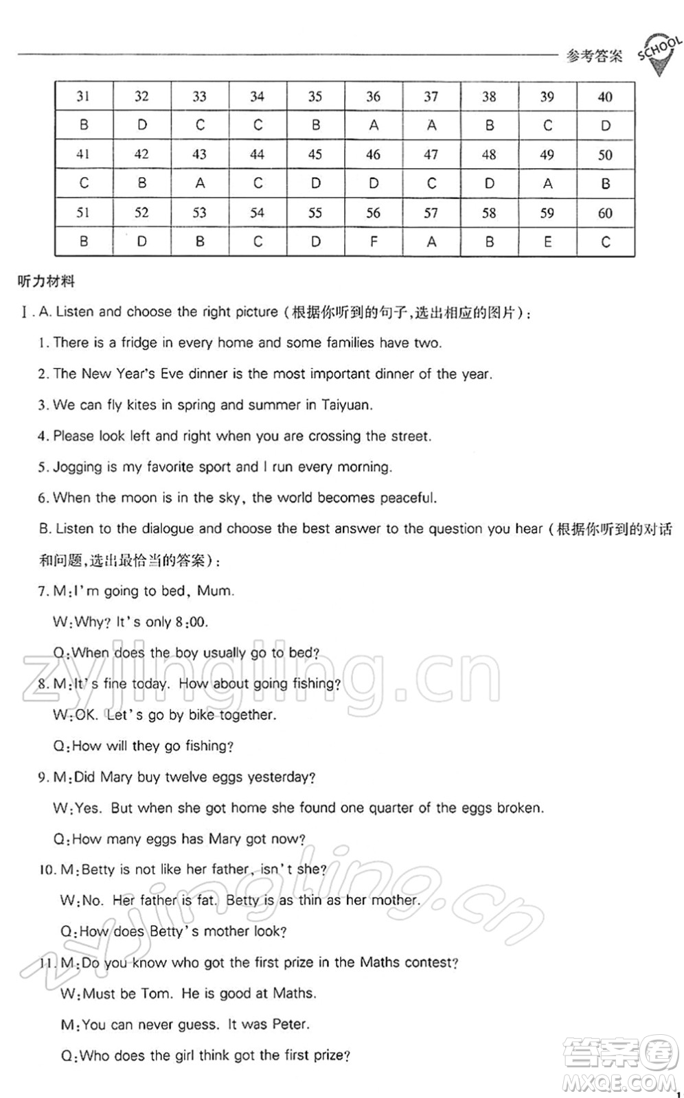 山西教育出版社2022新課程問題解決導(dǎo)學(xué)方案九年級(jí)英語下冊(cè)上教版答案