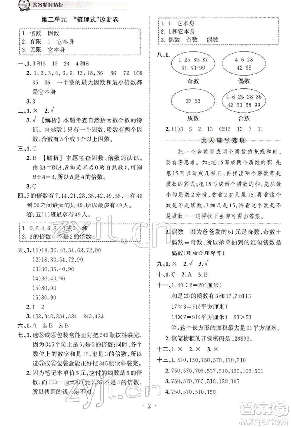 江西人民出版社2022王朝霞考點(diǎn)梳理時(shí)習(xí)卷五年級(jí)數(shù)學(xué)下冊(cè)人教版參考答案