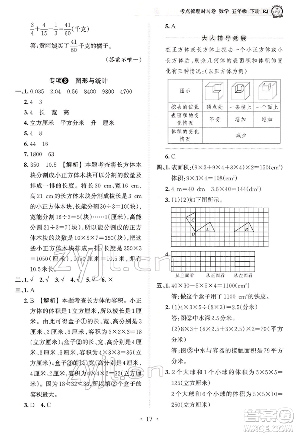 江西人民出版社2022王朝霞考點(diǎn)梳理時(shí)習(xí)卷五年級(jí)數(shù)學(xué)下冊(cè)人教版參考答案
