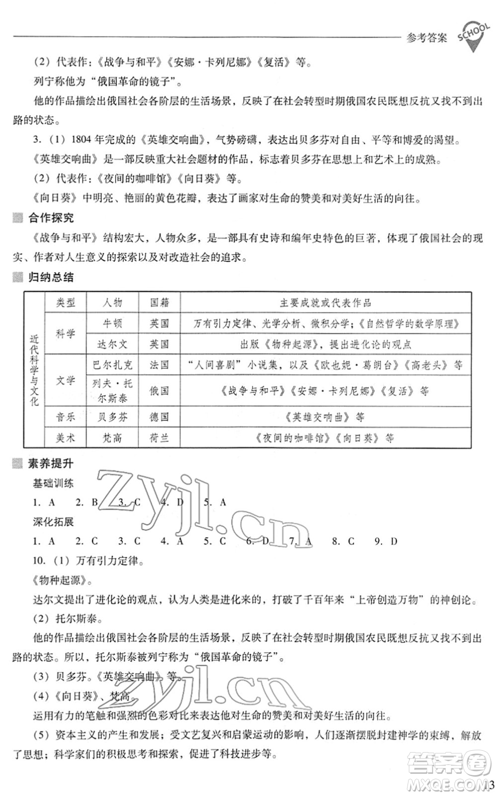 山西教育出版社2022新課程問題解決導(dǎo)學(xué)方案九年級(jí)歷史下冊(cè)人教版答案