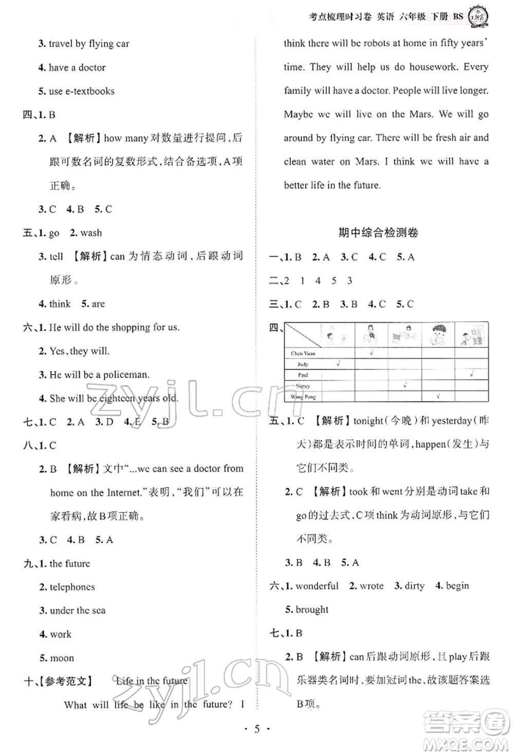 江西人民出版社2022王朝霞考點(diǎn)梳理時(shí)習(xí)卷六年級英語下冊北師大版參考答案