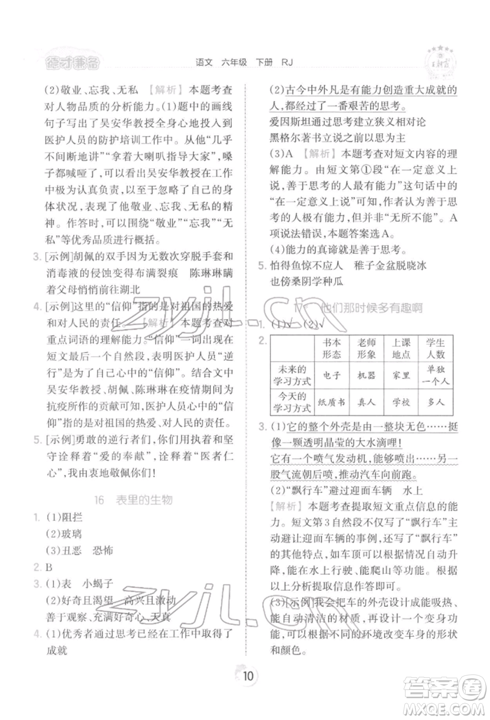江西人民出版社2022王朝霞德才兼?zhèn)渥鳂I(yè)創(chuàng)新設(shè)計六年級語文下冊人教版參考答案