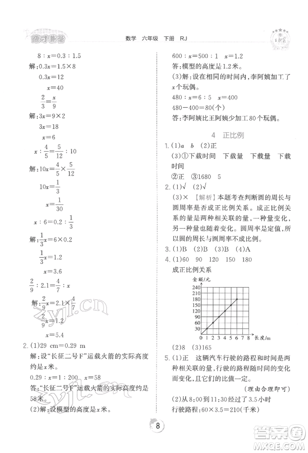 江西人民出版社2022王朝霞德才兼?zhèn)渥鳂I(yè)創(chuàng)新設(shè)計六年級數(shù)學(xué)下冊人教版參考答案