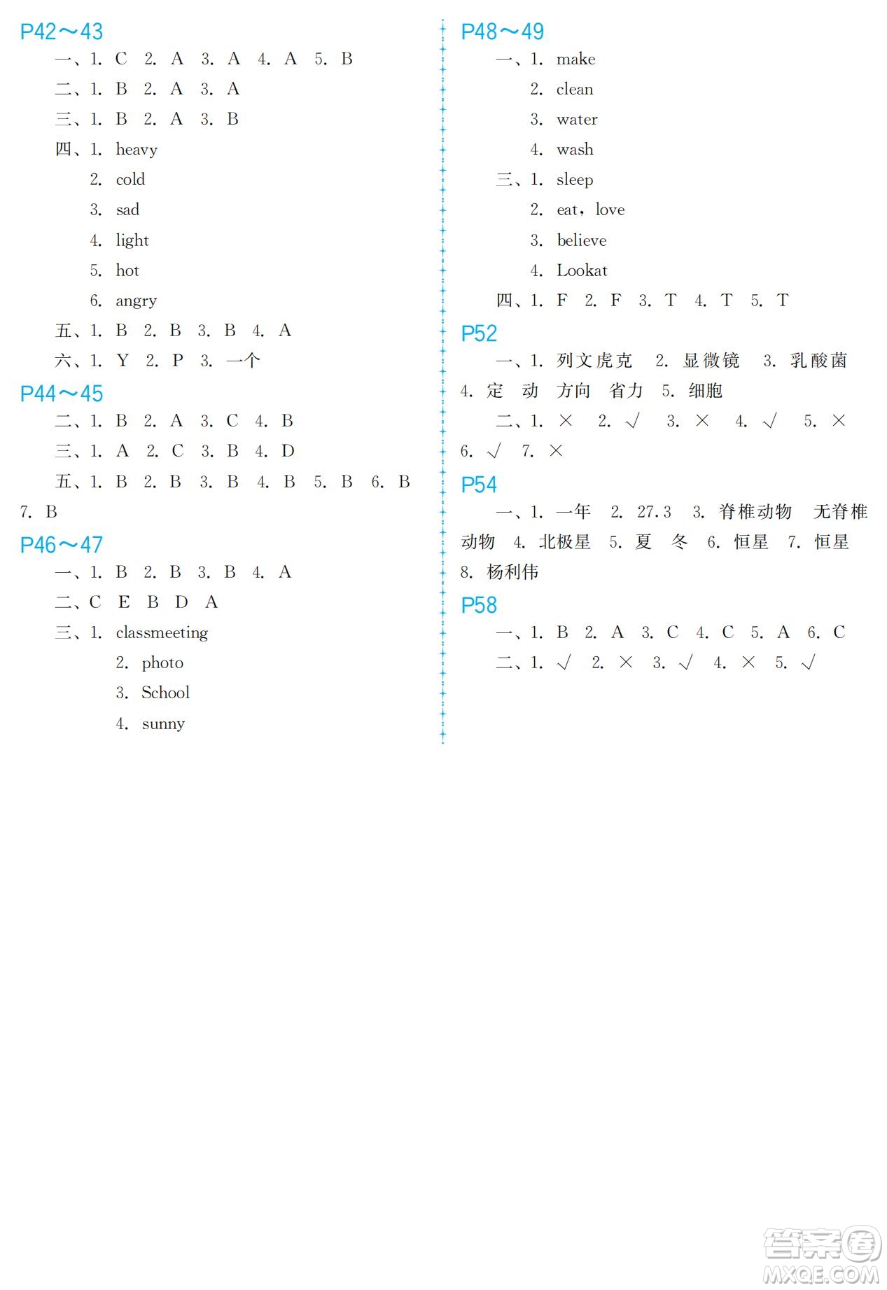 福建教育出版社2022寒假新啟航六年級合訂本人教版答案