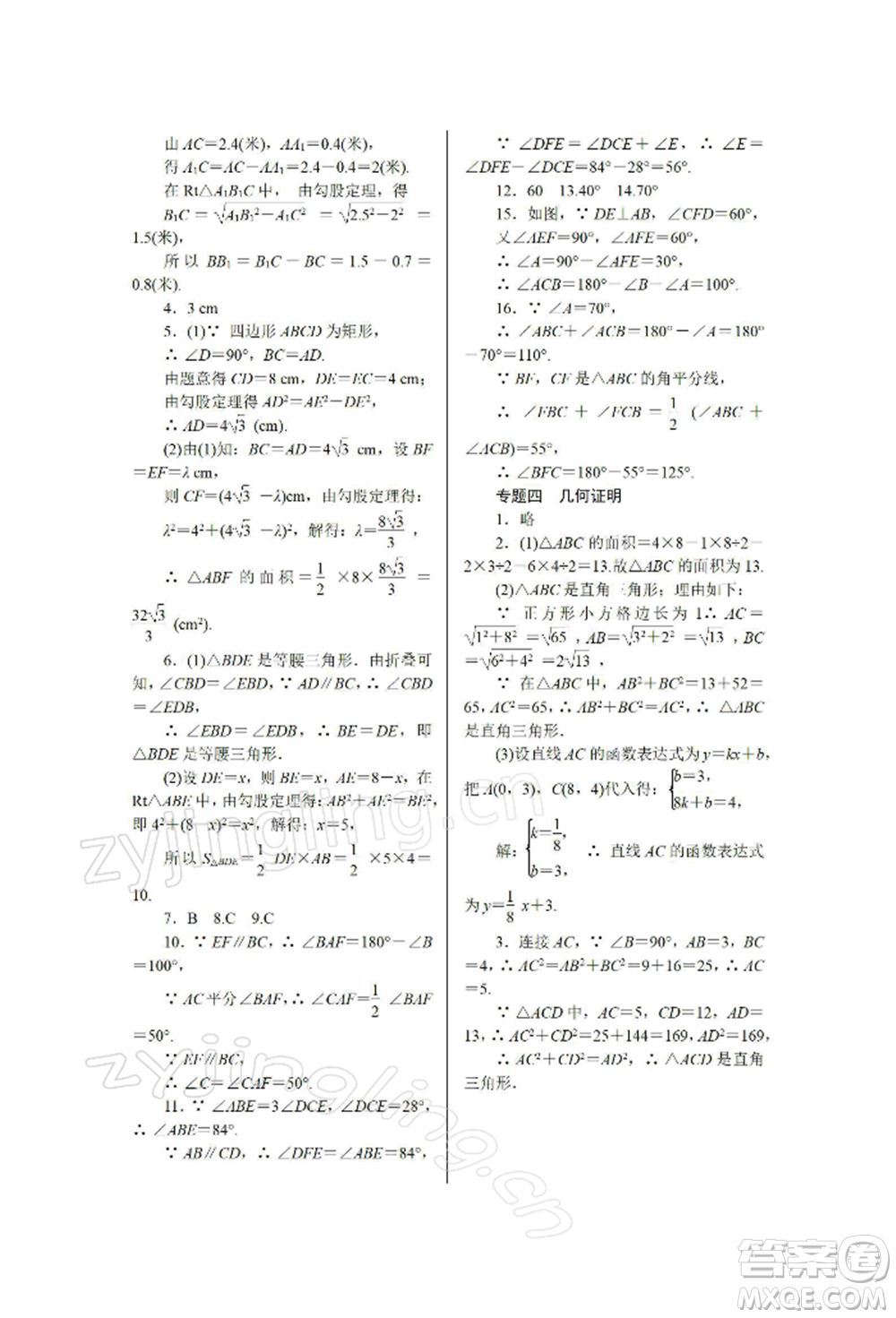 天津科學(xué)技術(shù)出版社2022春如金卷八年級(jí)數(shù)學(xué)寒假作業(yè)本通用版參考答案