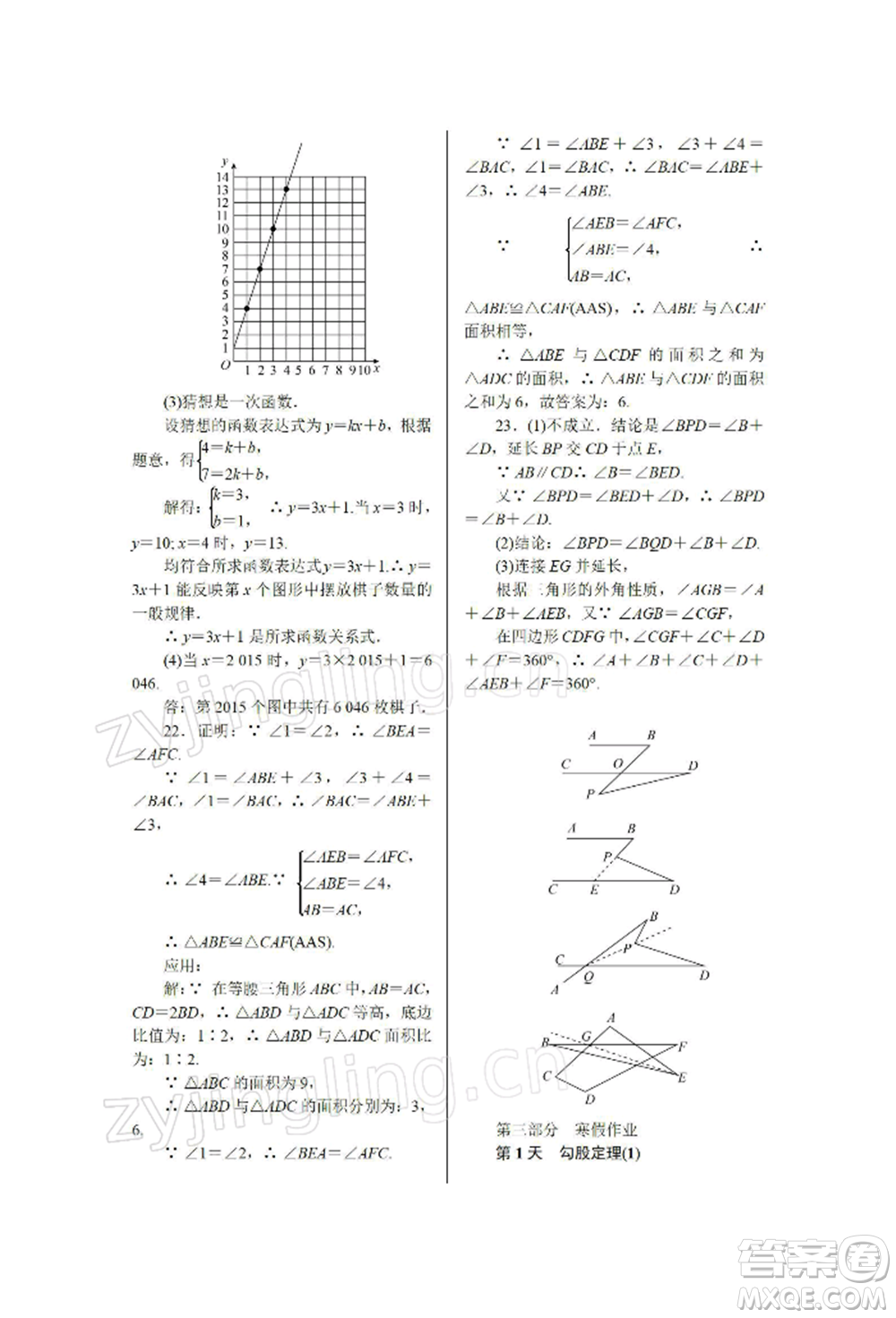 天津科學(xué)技術(shù)出版社2022春如金卷八年級(jí)數(shù)學(xué)寒假作業(yè)本通用版參考答案