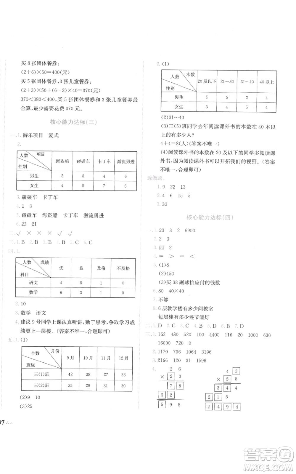 龍門書局2022黃岡小狀元達標卷三年級數(shù)學(xué)下冊人教版參考答案