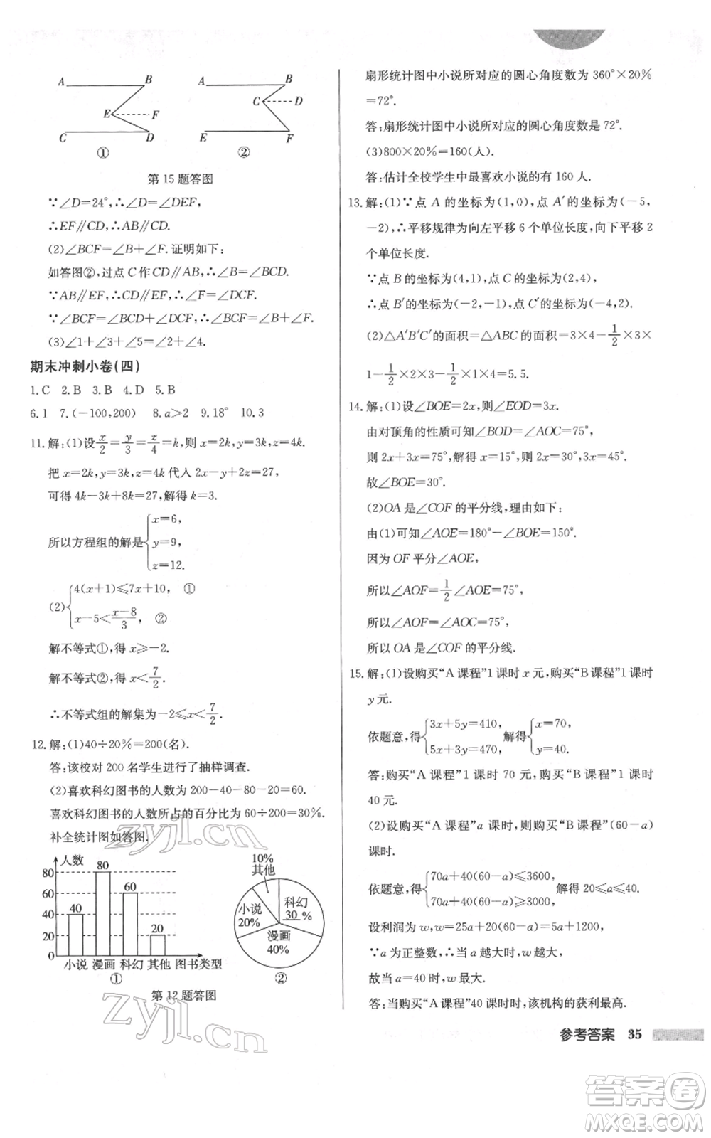 龍門書局2022啟東中學(xué)作業(yè)本七年級(jí)數(shù)學(xué)下冊(cè)人教版參考答案