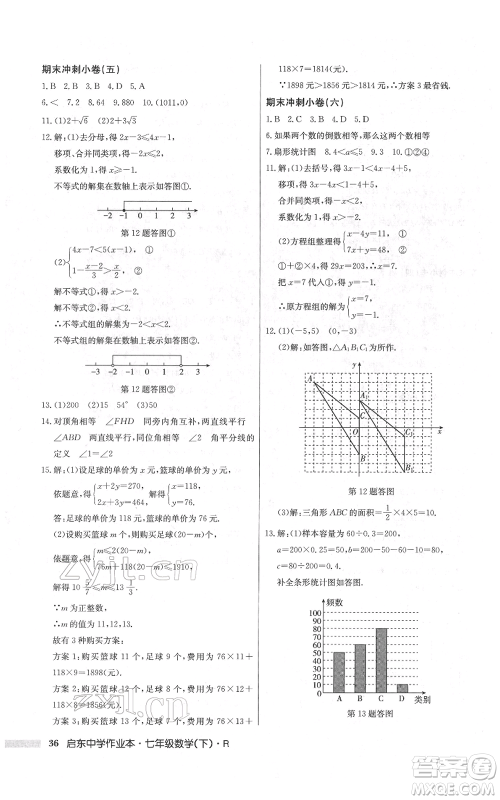 龍門書局2022啟東中學(xué)作業(yè)本七年級(jí)數(shù)學(xué)下冊(cè)人教版參考答案