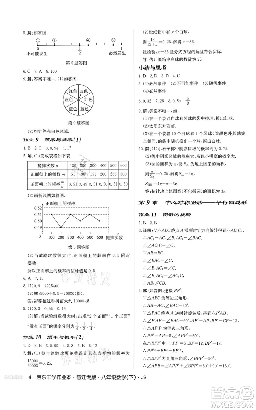 龍門書局2022啟東中學(xué)作業(yè)本八年級數(shù)學(xué)下冊蘇科版宿遷專版參考答案