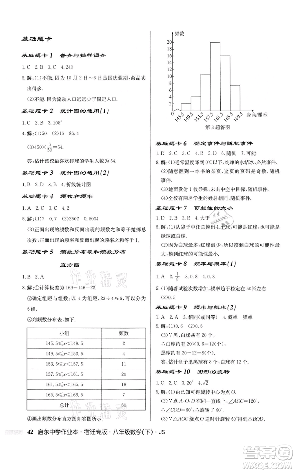 龍門書局2022啟東中學(xué)作業(yè)本八年級數(shù)學(xué)下冊蘇科版宿遷專版參考答案