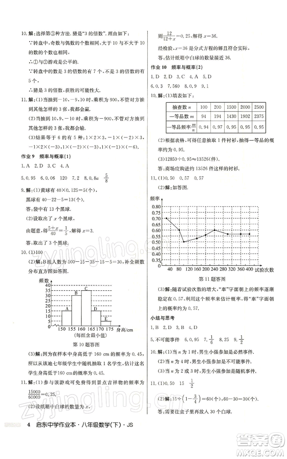 龍門書局2022啟東中學作業(yè)本八年級數(shù)學下冊蘇科版參考答案