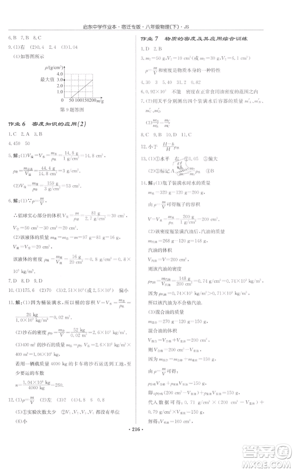 龍門書局2022啟東中學(xué)作業(yè)本八年級(jí)物理下冊(cè)蘇科版宿遷專版參考答案