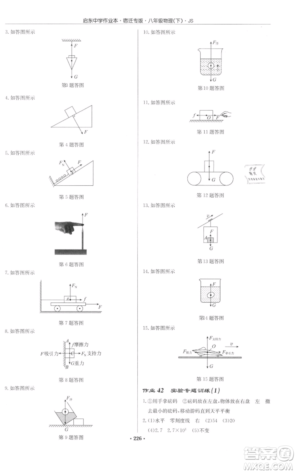 龍門書局2022啟東中學(xué)作業(yè)本八年級(jí)物理下冊(cè)蘇科版宿遷專版參考答案