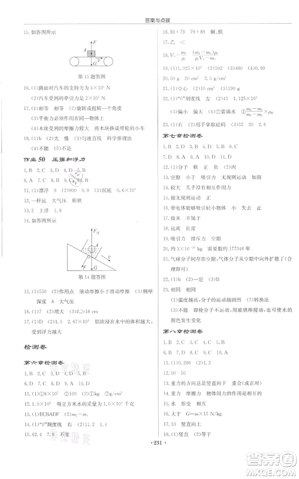 龍門書局2022啟東中學(xué)作業(yè)本八年級(jí)物理下冊(cè)蘇科版宿遷專版參考答案