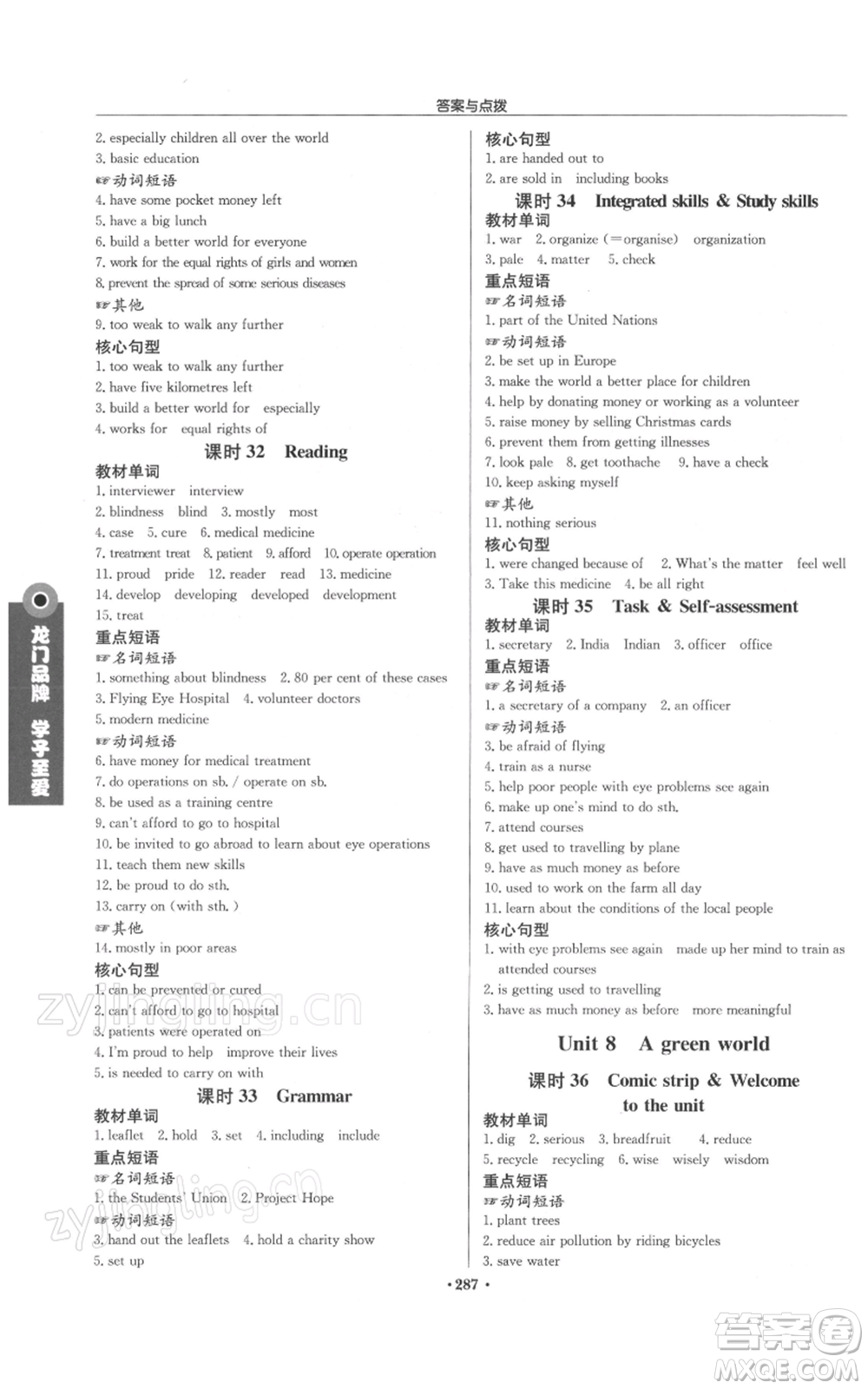 龍門書局2022啟東中學(xué)作業(yè)本八年級(jí)英語(yǔ)下冊(cè)譯林版參考答案