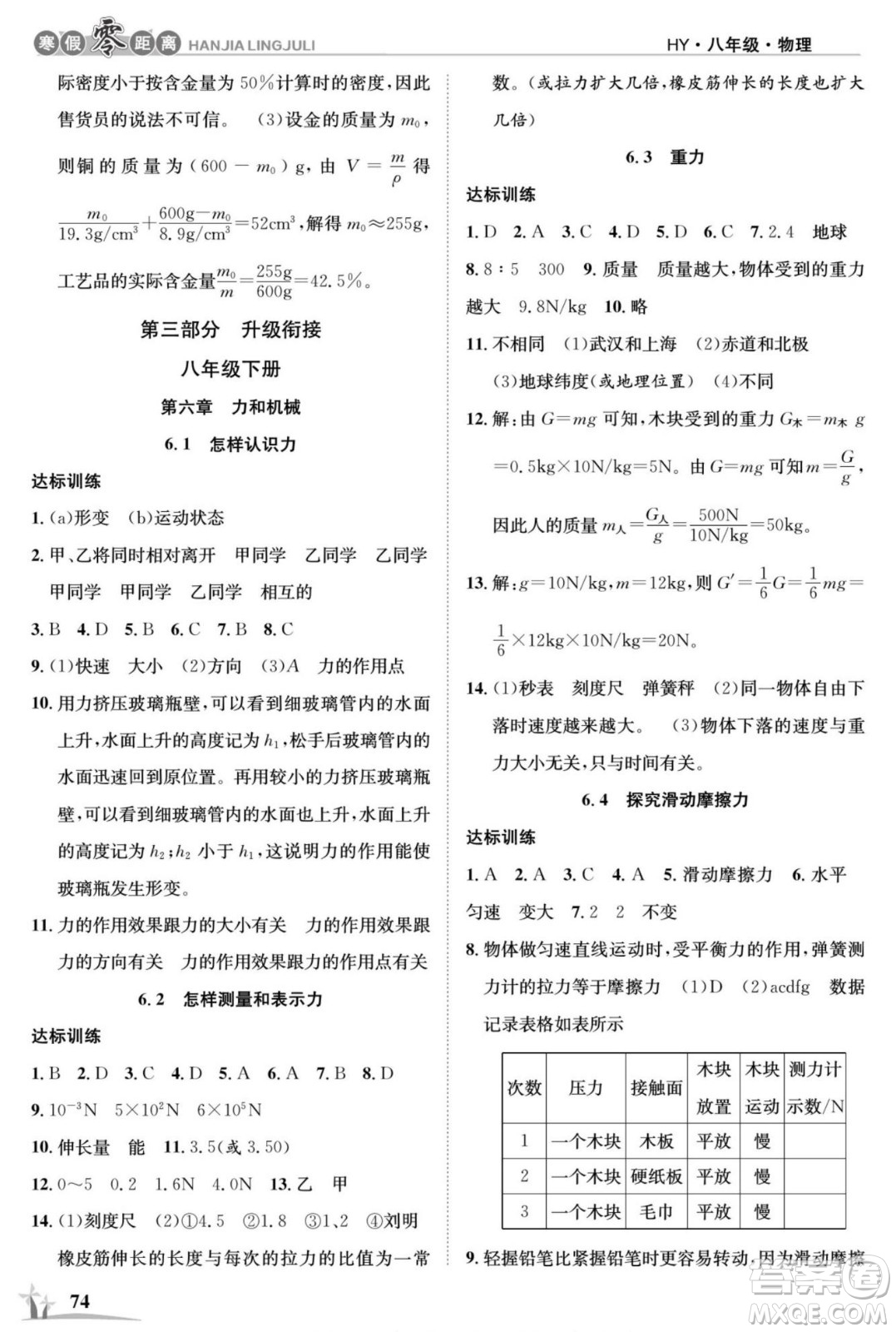 合肥工業(yè)大學(xué)出版社2022寒假零距離學(xué)期系統(tǒng)復(fù)習(xí)物理八年級HY滬粵版答案