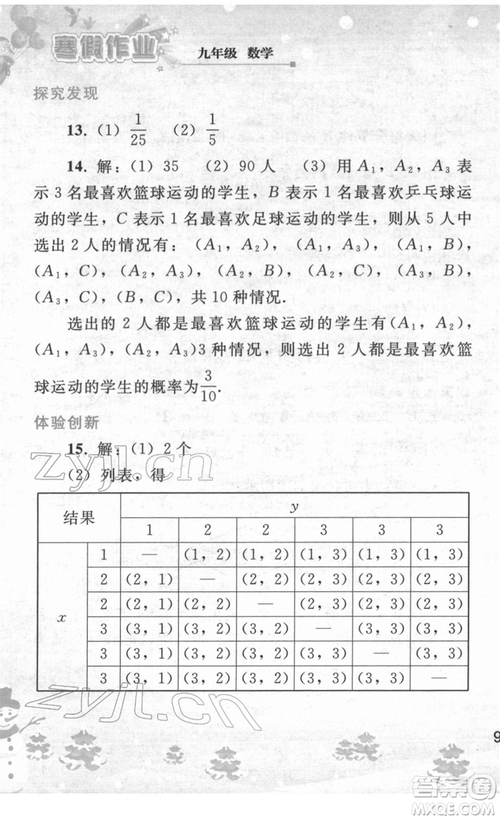 人民教育出版社2022寒假作業(yè)九年級數(shù)學(xué)人教版答案