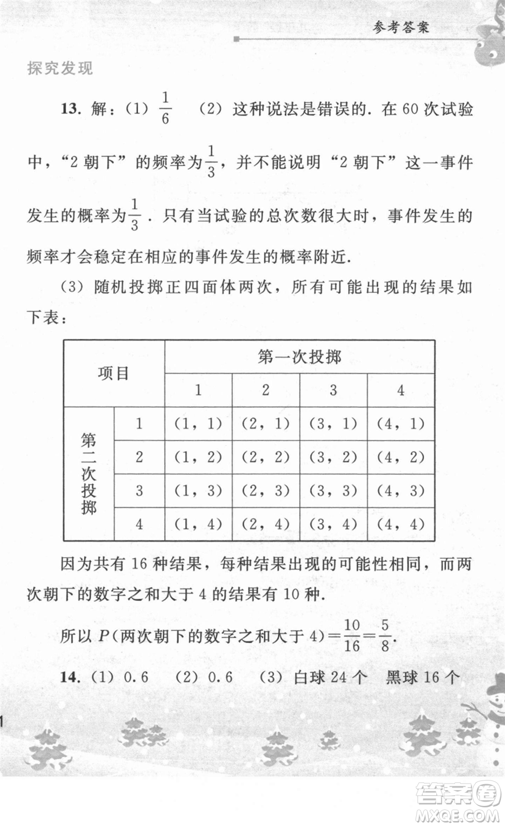 人民教育出版社2022寒假作業(yè)九年級數(shù)學(xué)人教版答案