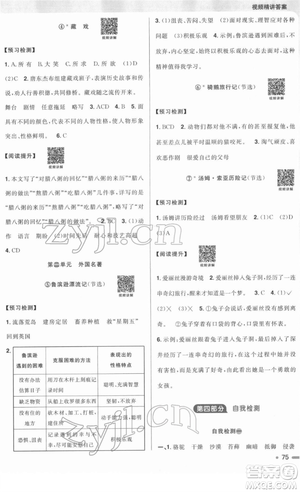 江西教育出版社2022陽光同學寒假銜接六年級語文人教版答案