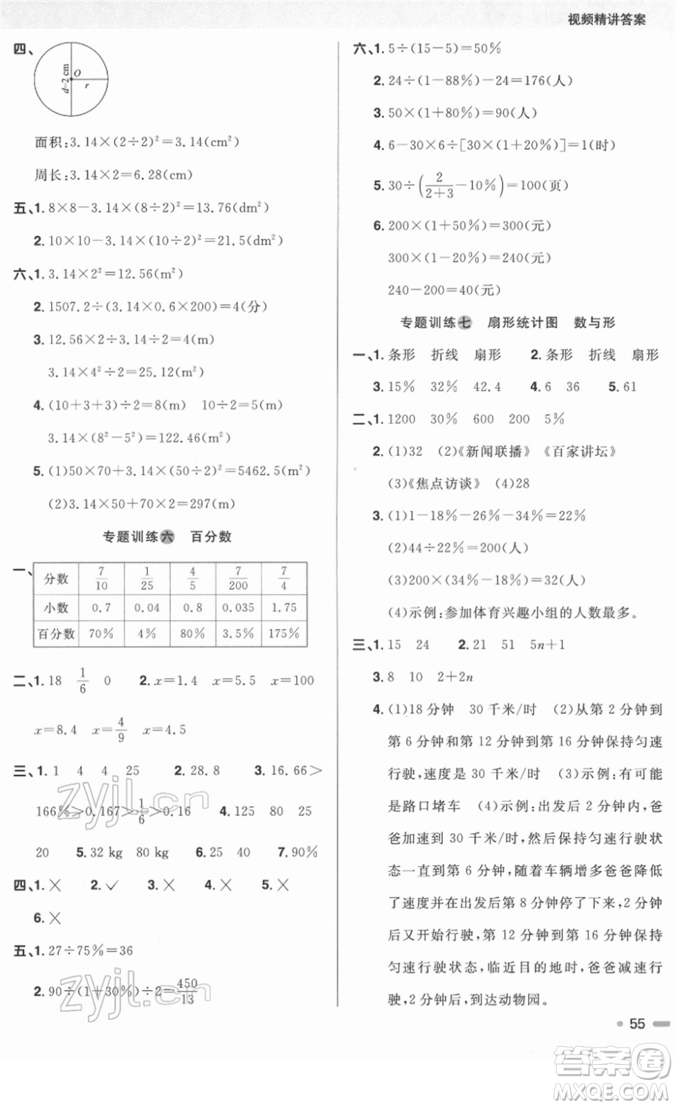 江西教育出版社2022陽光同學(xué)寒假銜接六年級(jí)數(shù)學(xué)RJ人教版答案